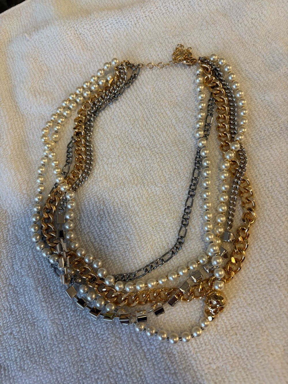 Gold & Silver Multi-Strand Pearl Chain Necklace - Women's Jewelry skull accent